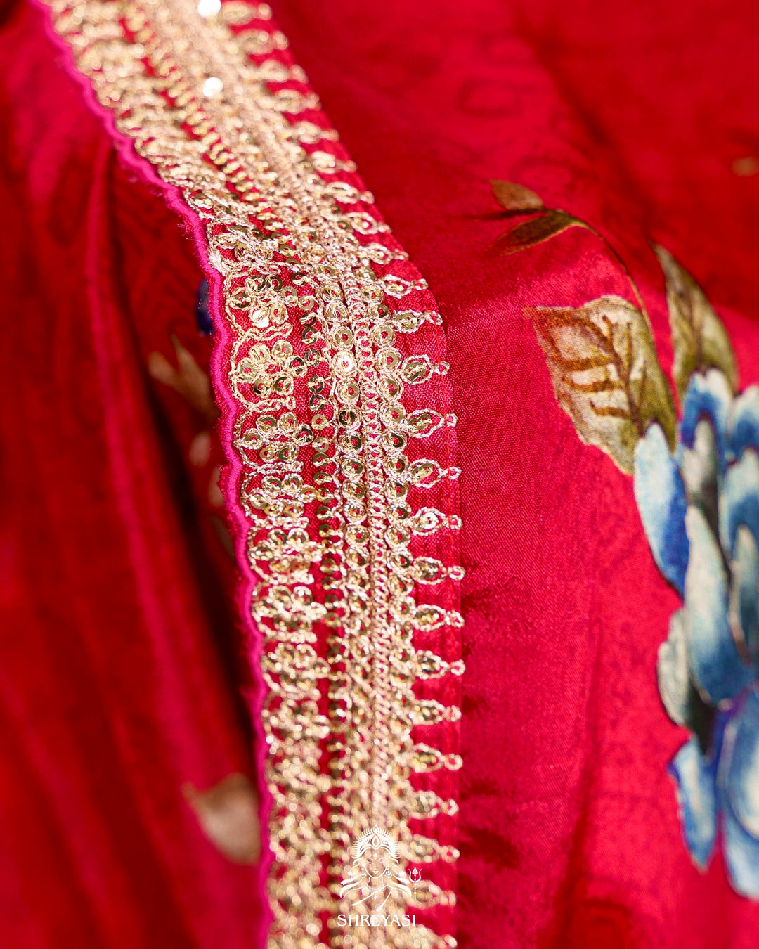 Floral Crepe Chiffon Saree with Embroidered Borders