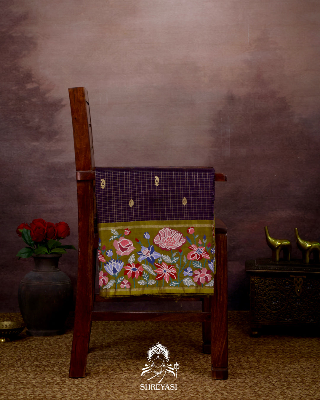 Handloom Pure Kanjivaram Silk Saree with Petit Point Embroidery