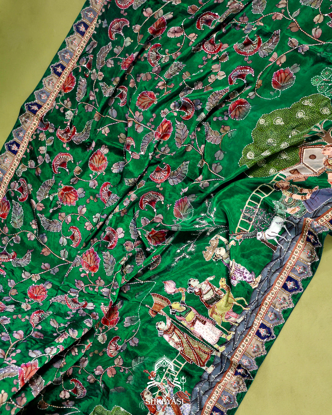 Pure Crepe Silk Saree with Kantha Embroidery