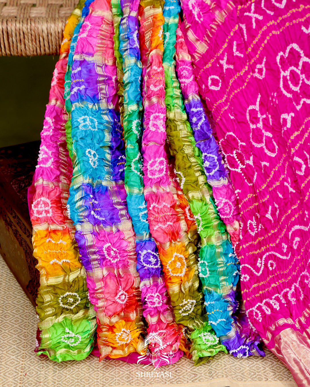 Pure Gaji Silk Gharchola Saree with Hand-Knotted Bandhej