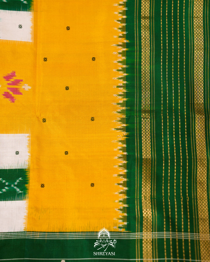 Handloom Pure Pochampally Double Ikkat Silk Saree with Kanchi Borders