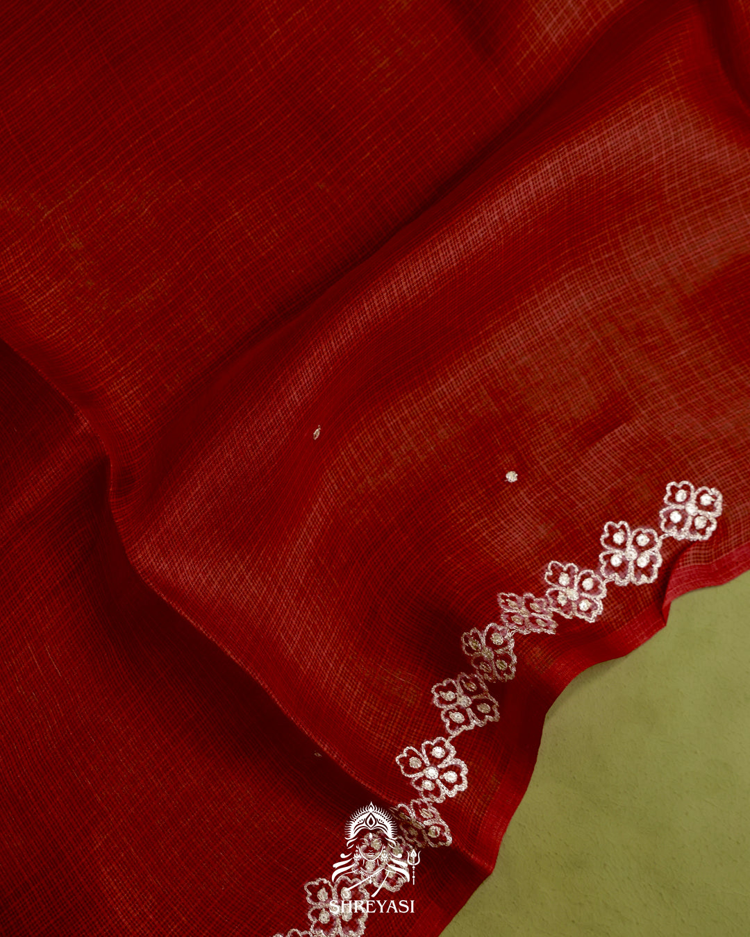 Handloom Pure Tussar Kota Saree with Scalloped Pitta Embroidery Border