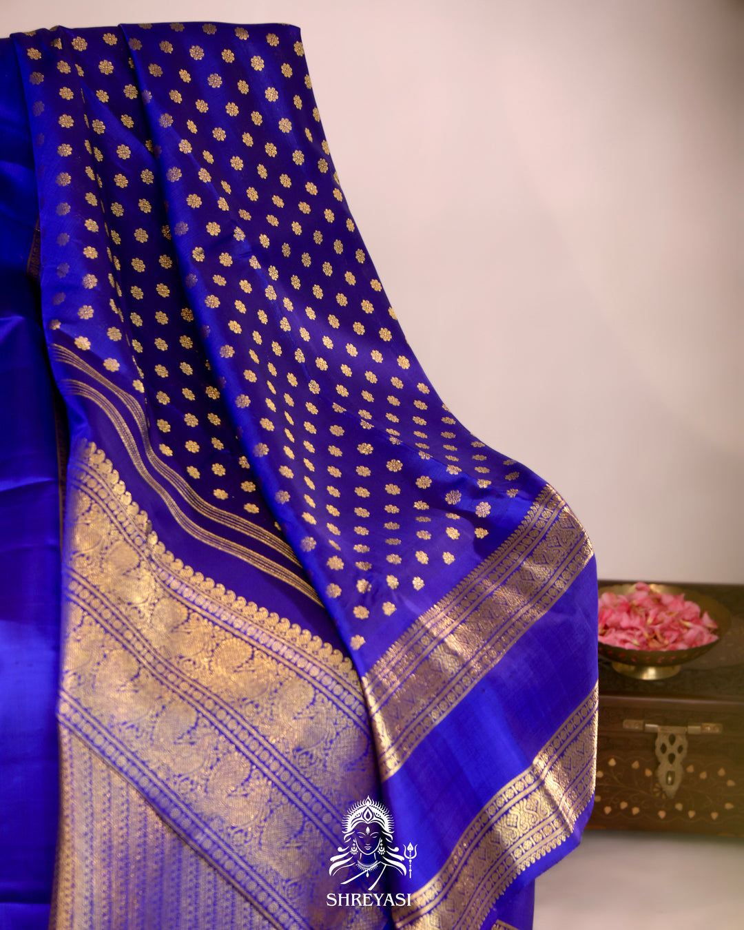 Royal blue handloom Kanjivaram silk saree with real zari