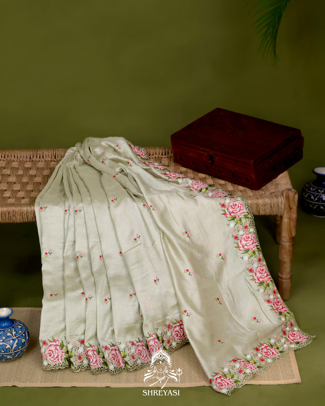 Tussar Silk Saree with Petit Point Embroidery