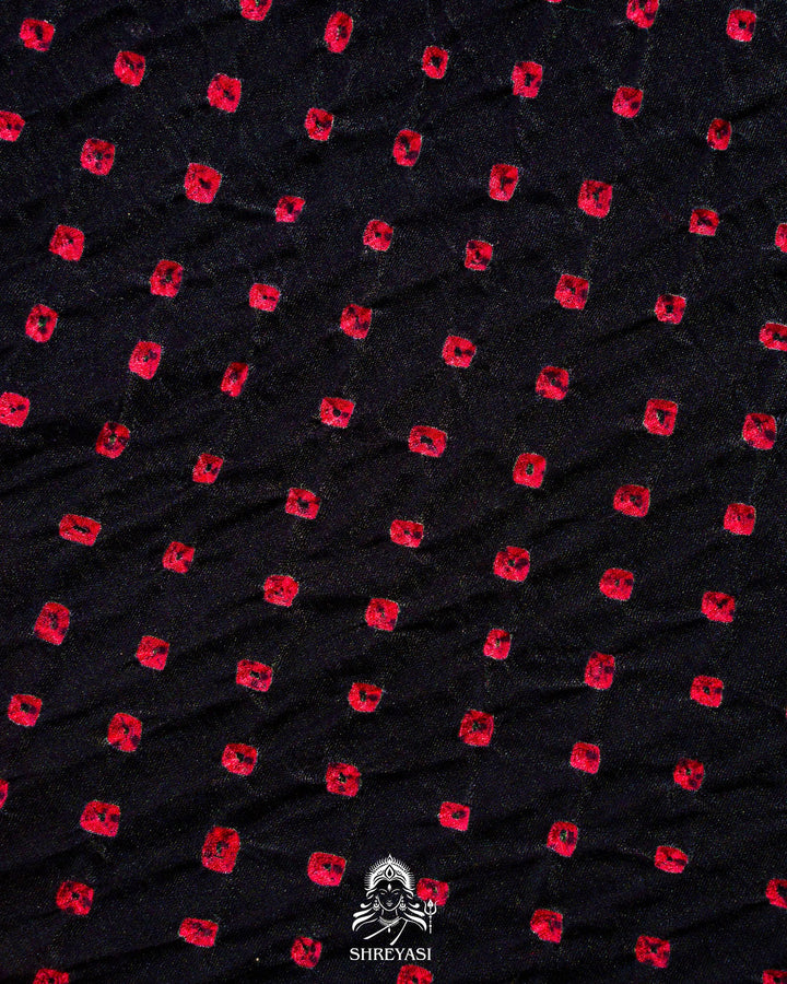 Handloom Pure Gaji Silk Saree with Hand-Knotted Bandhej, Gharchola Pallu & Heavy Gota Patti Embroidery