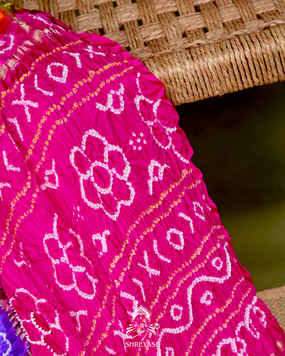 Pure Gaji Silk Gharchola Saree with Hand-Knotted Bandhej