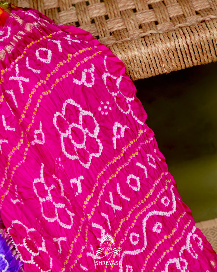 Pure Gaji Silk Gharchola Saree with Hand-Knotted Bandhej