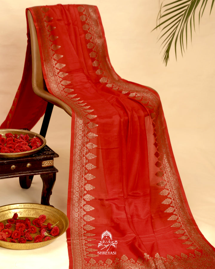 Banarasi Crepe Silk Saree with Floral Embroidered Blouse