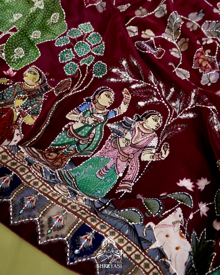 Pure Crepe Silk Saree with Kantha Embroidery