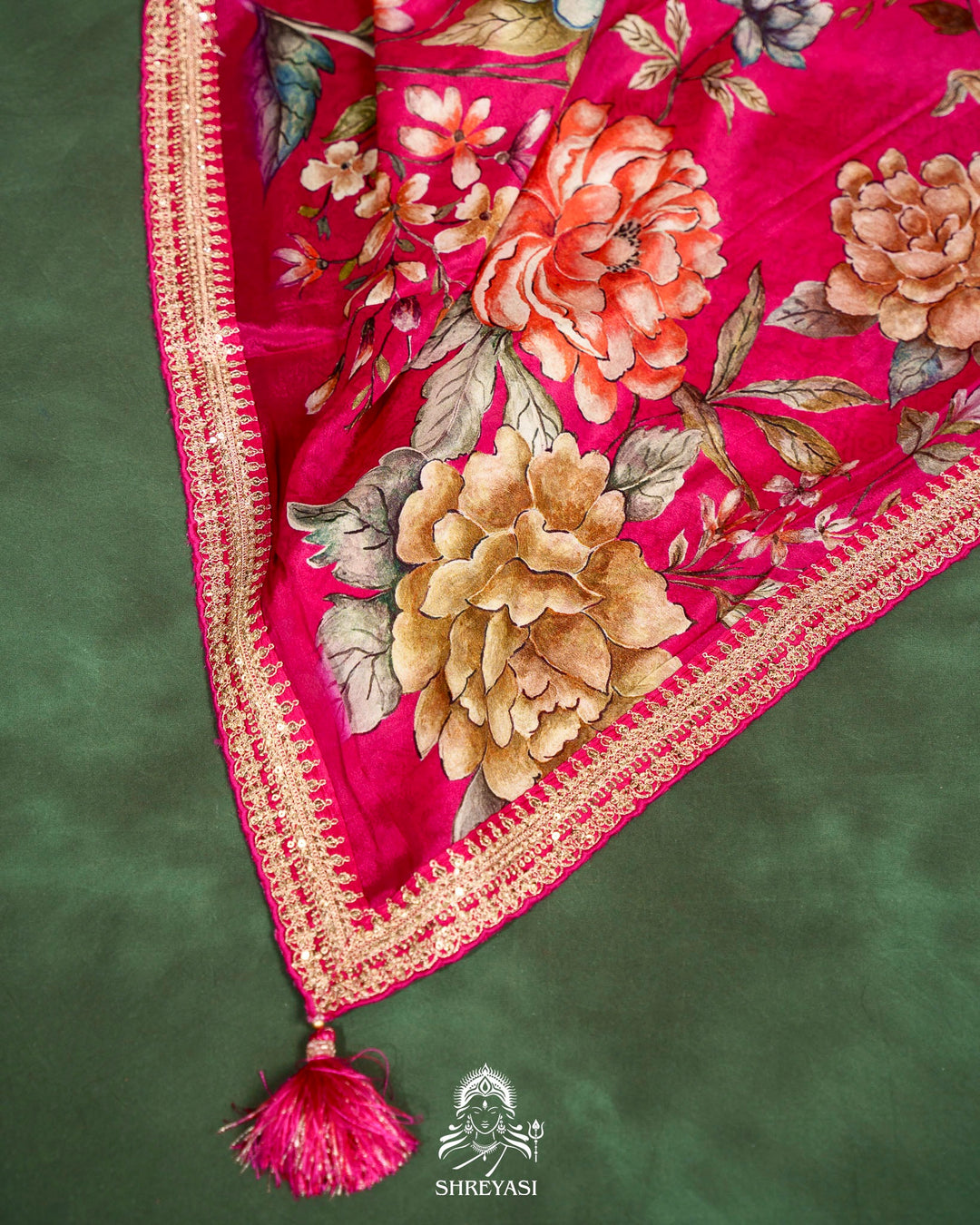 Floral Crepe Chiffon Saree with Embroidered Borders