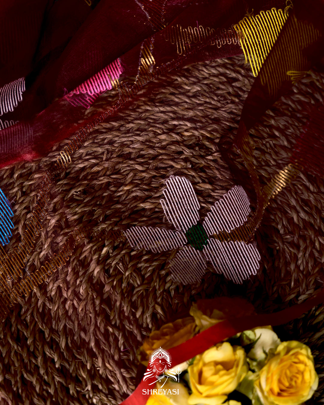 Handloom Pure Muslin Jamdani Saree in Full Jaal Needle Weaving