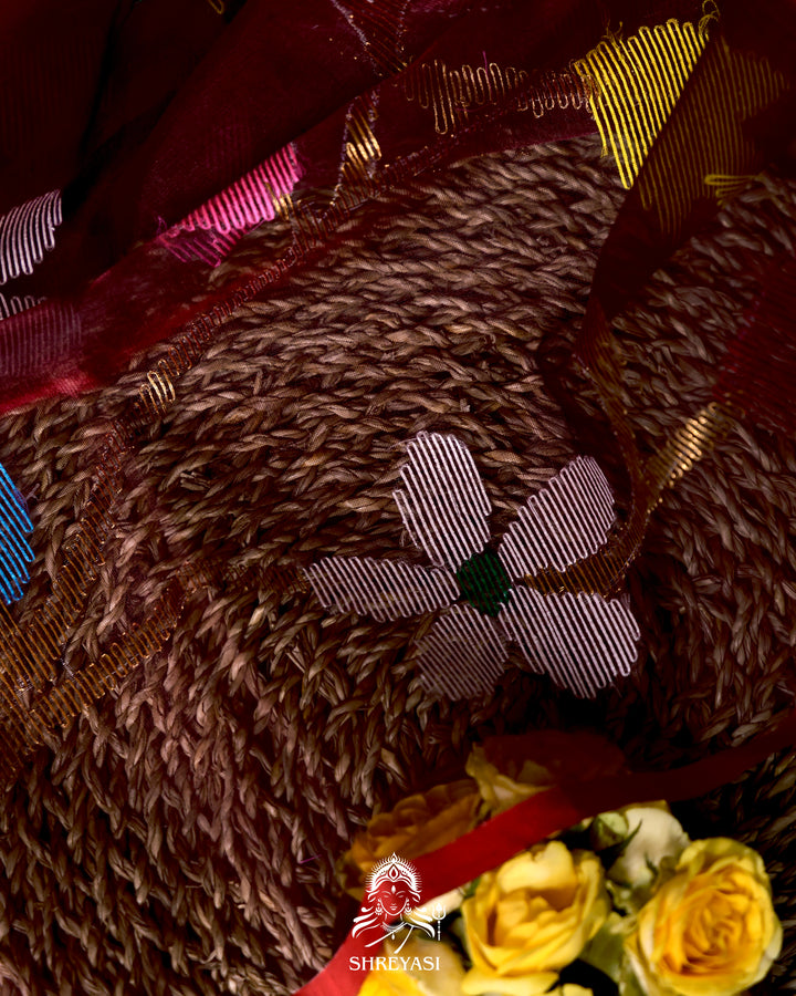 Handloom Pure Muslin Jamdani Saree in Full Jaal Needle Weaving