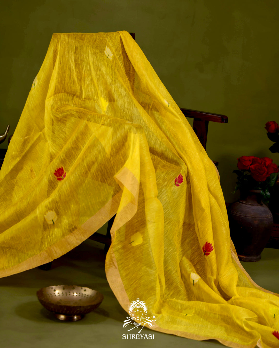 Handloom Silk Linen Jamdani Saree with Tissue Paithani Pallu