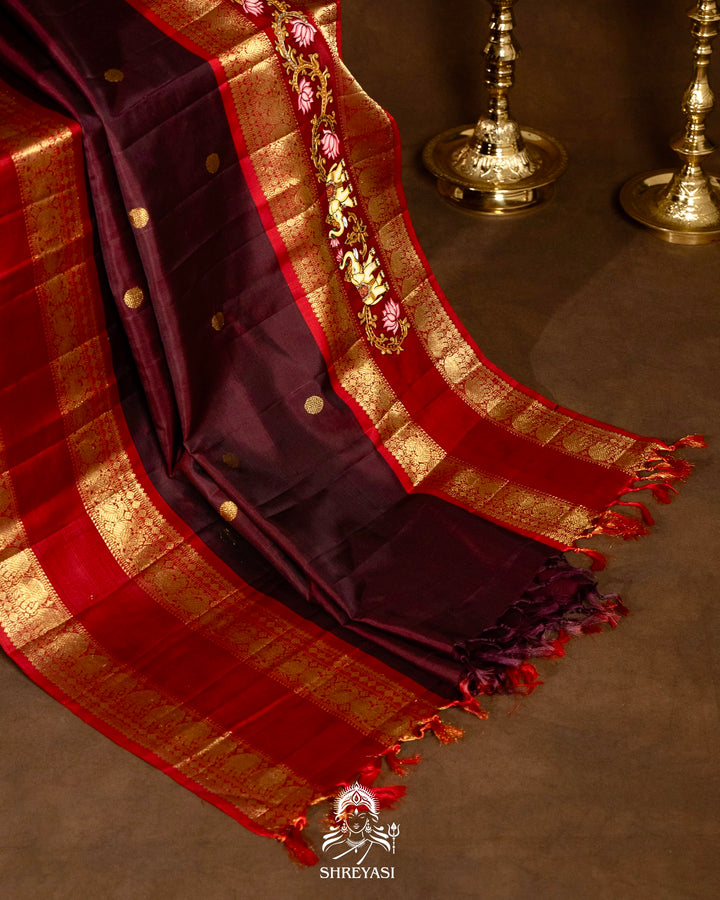 Traditional Tanjore Painting on Handloom Pure Kanjivaram Silk Sarees with Real Zari