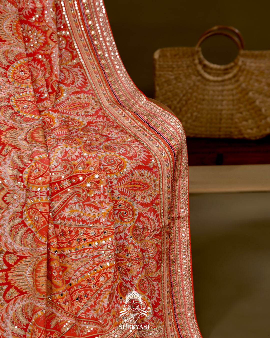 Crepe Silk Saree with Heavy Hand Embroidery