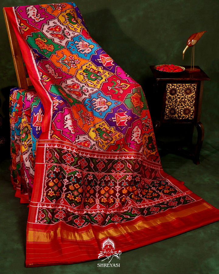 Multicoloured Handloom Pure Twill Patola Silk Saree