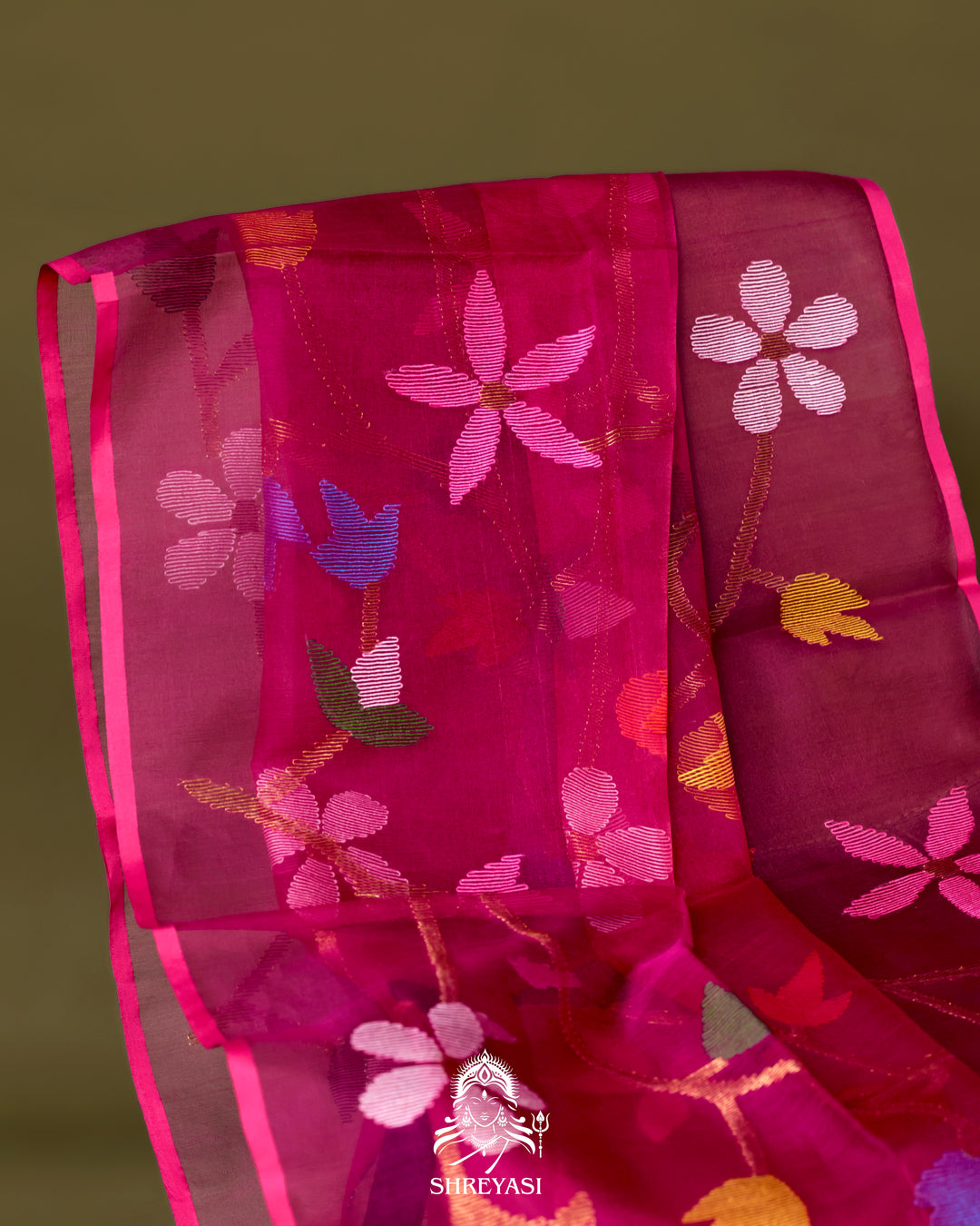 Handloom Pure Muslin Jamdani Saree in Full Jaal Needle Weaving