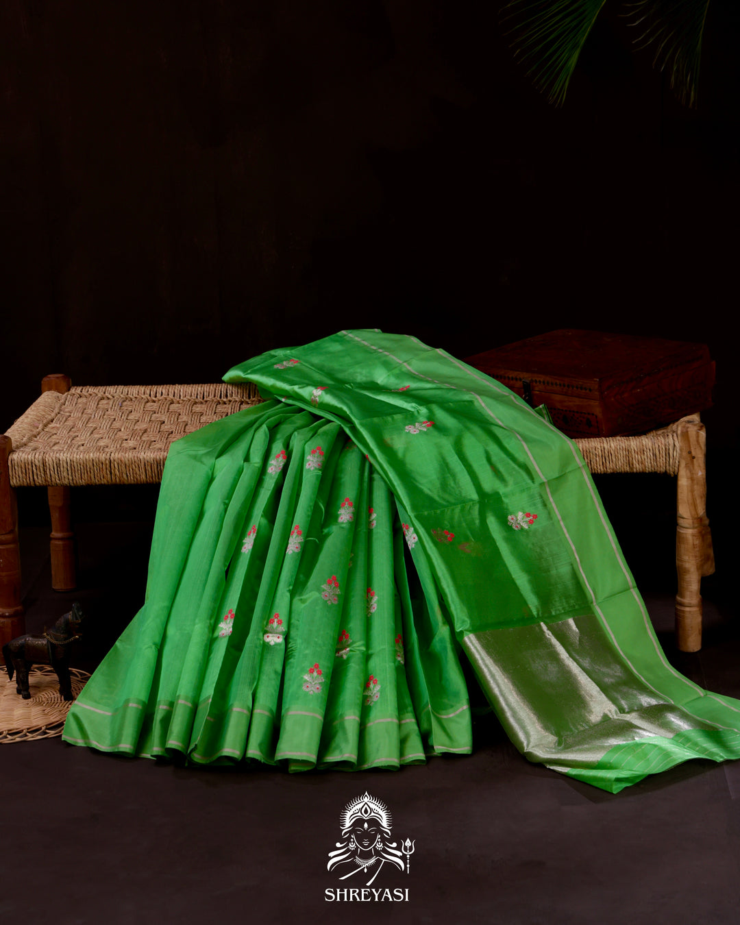 Handloom Pure Chanderi Soft Pattu Silk Saree with Meenakari Bhutis