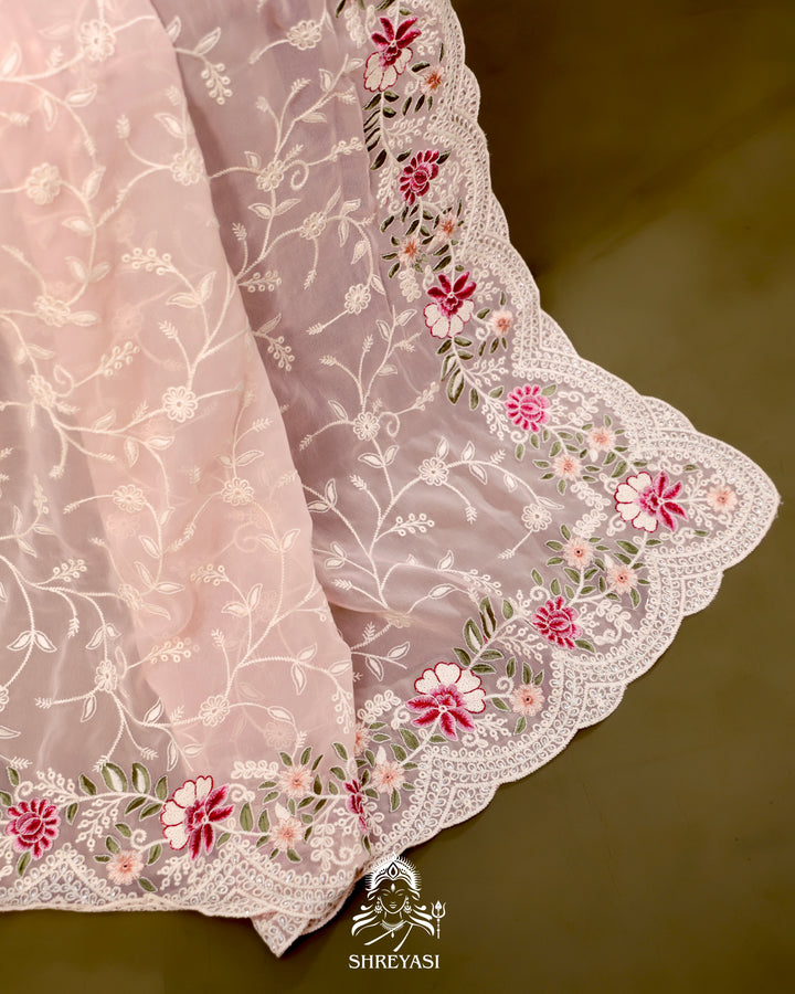 Georgette Saree with Chikankari Inspired Embroidery