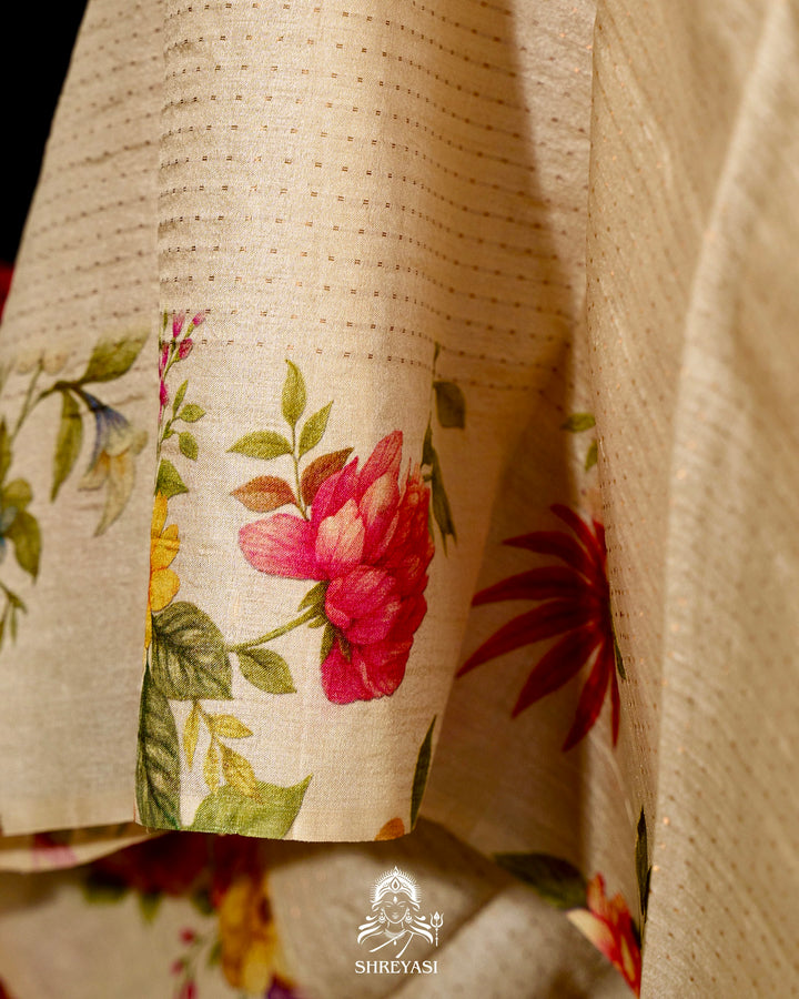 Handloom Pure Desi Tussar Silk Saree with Digital Floral Print