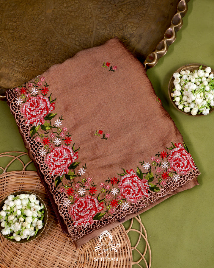Tussar Silk Saree with Petit Point Embroidery