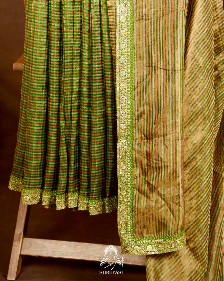 Banarasi Tissue Silk Saree with Embroidered Borders & Petit Point Embroidered Velvet Blouse