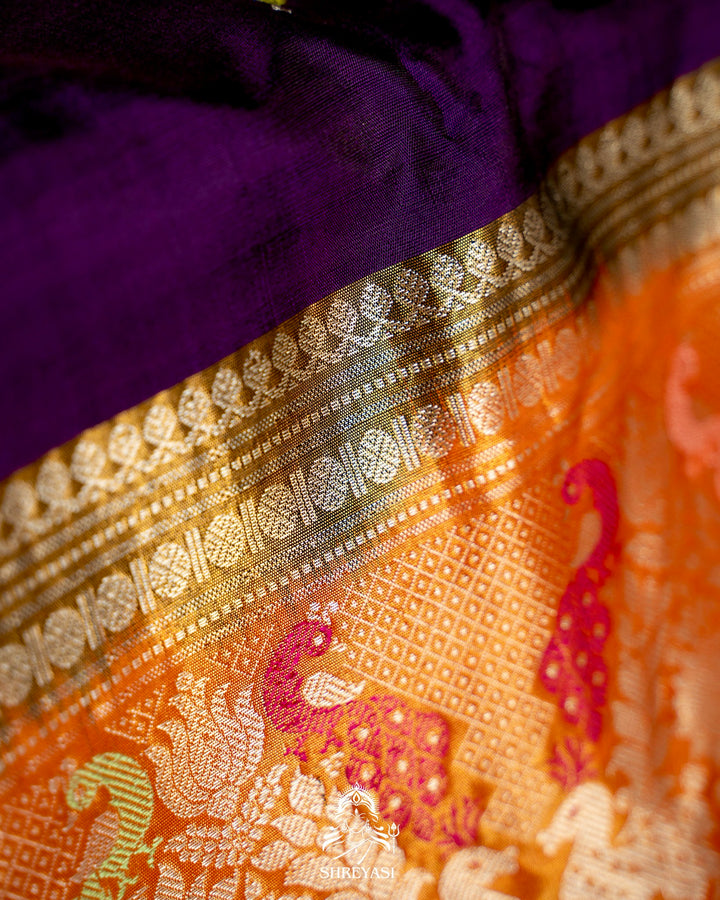 Handloom Pure Gadwal Silk Saree with Tissue Border & Contrast Full Bhuti Silk Blouse