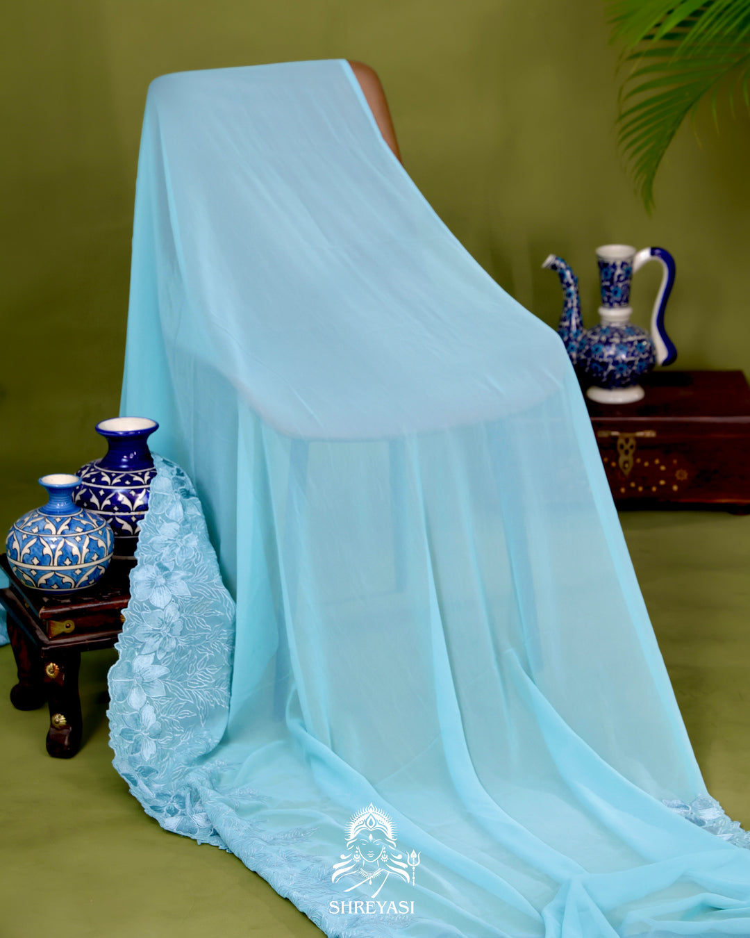 Soft Georgette Saree with Floral Thread Embroidery Border