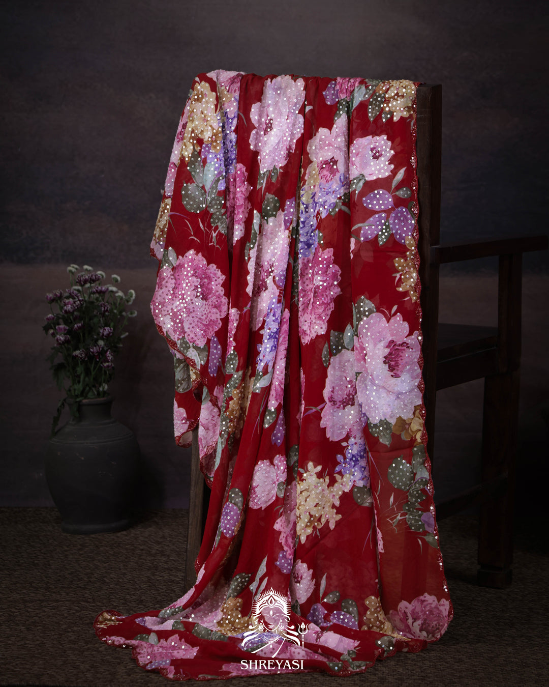 Pure Georgette Floral Sequin Saree