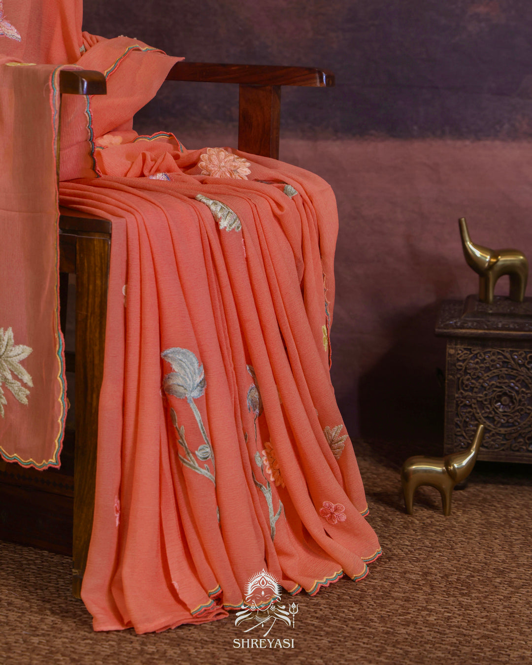 Handloom Pure Chiffon Saree with 3D Appliqué Embroidery