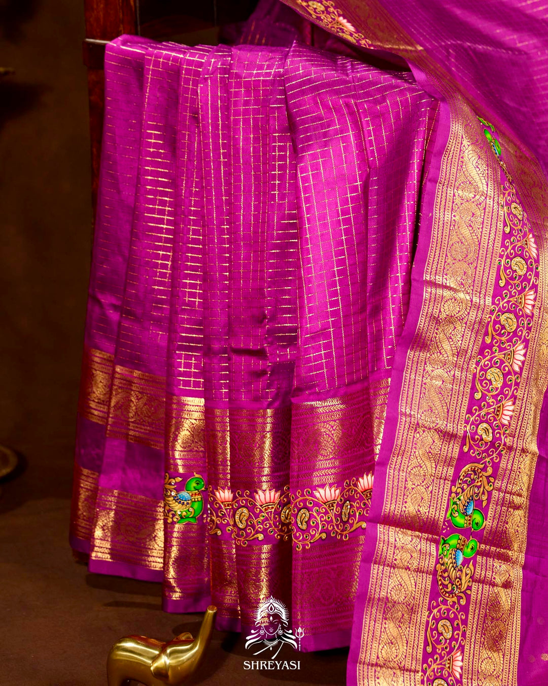 Handloom Pure Kanjivaram Silk Sarees with Real Zari and Hand Painted Tanjore Art