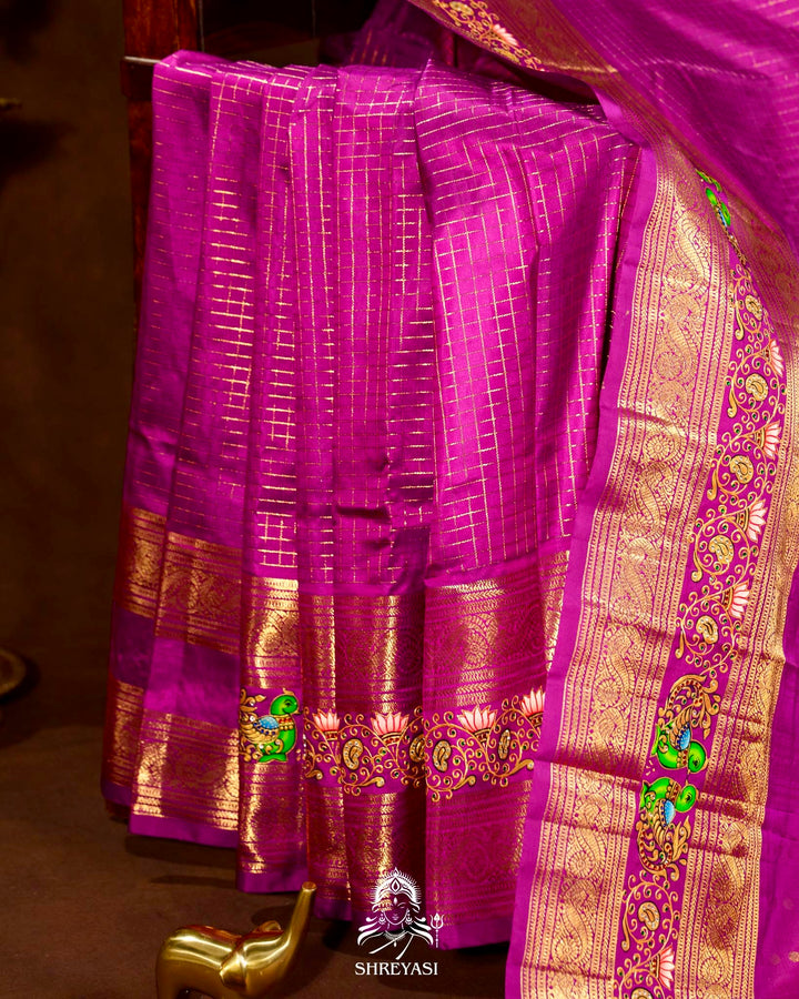 Handloom Pure Kanjivaram Silk Sarees with Real Zari and Hand Painted Tanjore Art