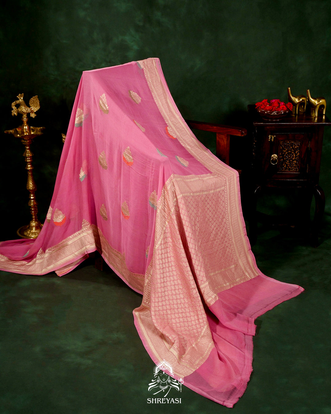 Banarasi Chiffon Khaddi Georgette Saree with Meenakari Weaving & Hand Embroidered Blouse