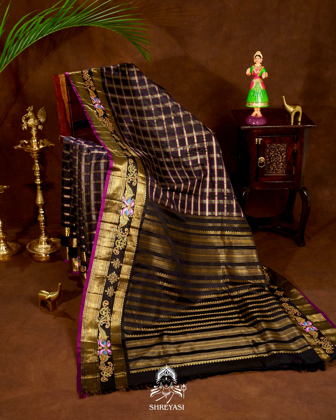 Handloom Pure Kanjivaram Silk Sarees with Real Zari and Hand Painted Tanjore Art