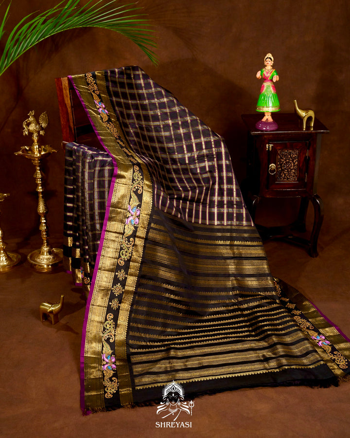 Handloom Pure Kanjivaram Silk Sarees with Real Zari and Hand Painted Tanjore Art