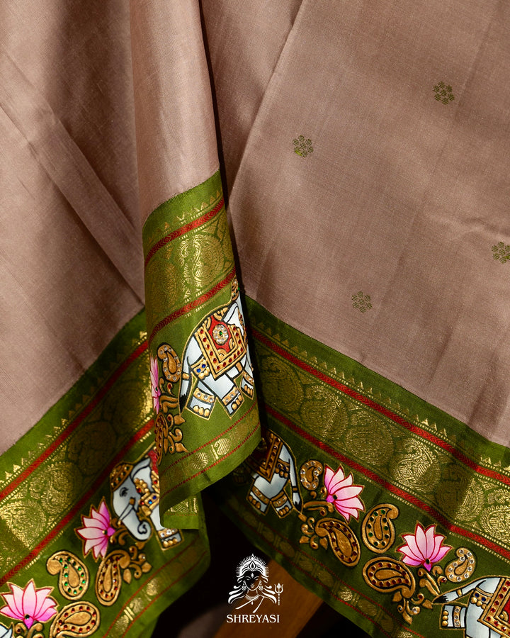 Traditional Tanjore Painting on Handloom Pure Kanjivaram Silk Sarees with Real Zari