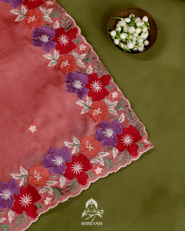 Tussar Silk Saree with Resham Floral Embroidery Border
