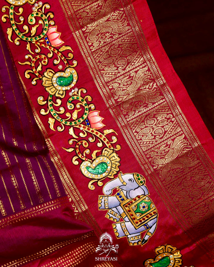 Handloom Pure Kanjivaram Silk Sarees with Real Zari and Hand Painted Tanjore Art