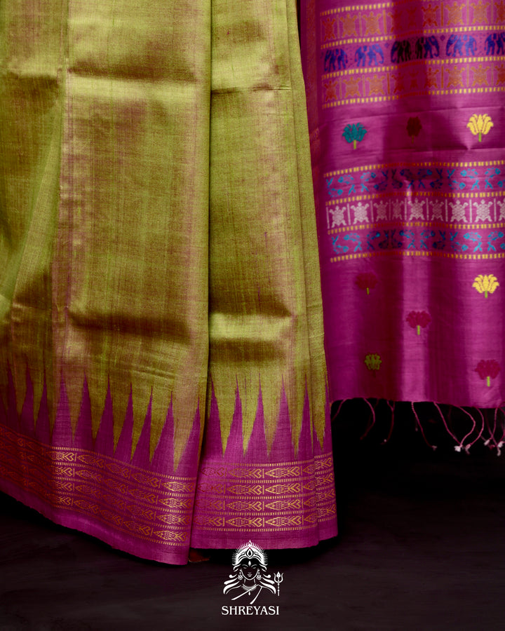 Gopalpur Tussar Silk Saree with Macchha Daanta Border