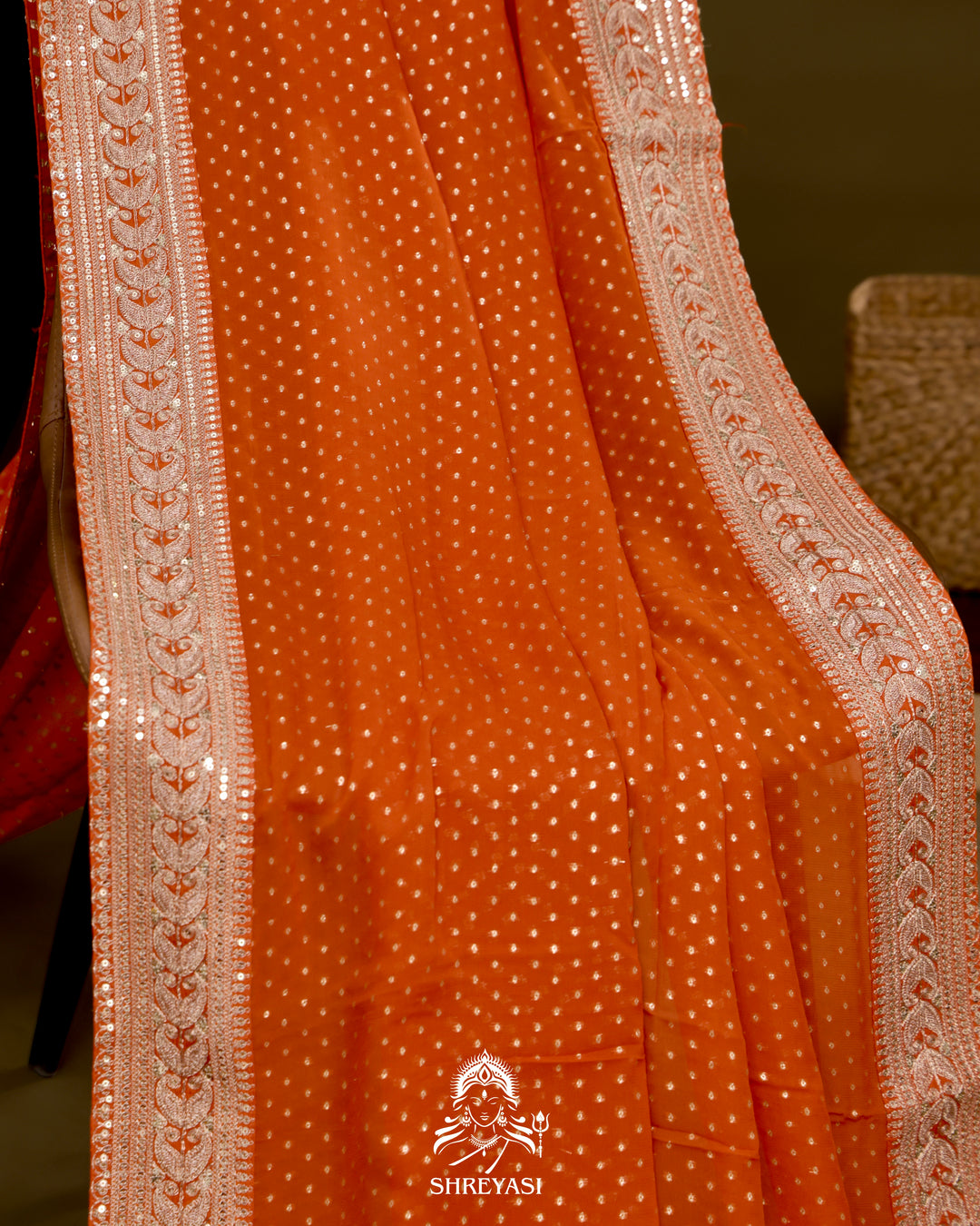 Georgette Saree with Embroidered Borders and Satin Embroidered Blouse