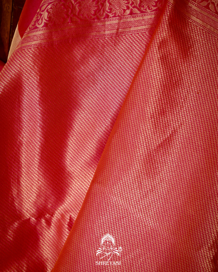 Handloom Pure Kanjivaram Soft Silk Saree with Petit Point Embroidered Floral Bird Clusters