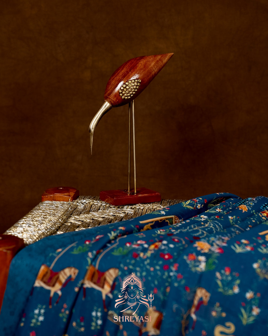 Mughal Garden Print Crepe Chinon Saree with Embroidered Border