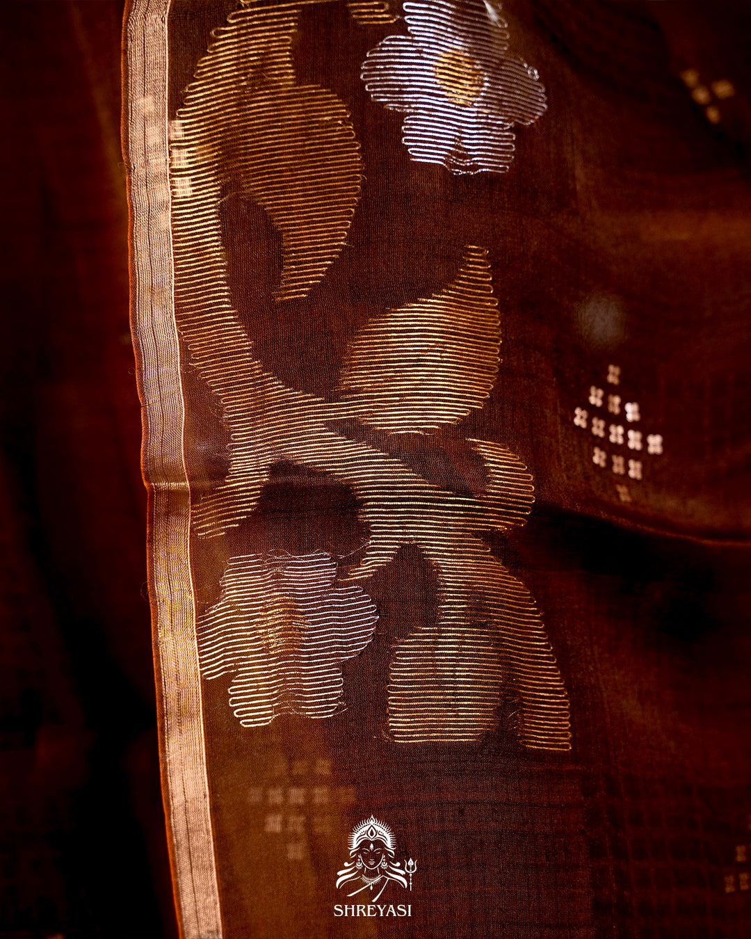 Handloom Pure Double Thread Muslin Jamdani Saree with Sona Rupa Zari & Sequence Weaving