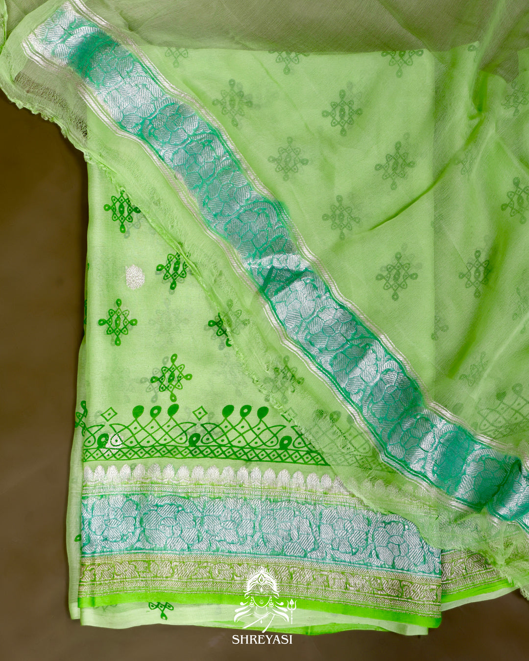 Banarasi Khaddi Chiffon Georgette Saree with Hand Block Motifs