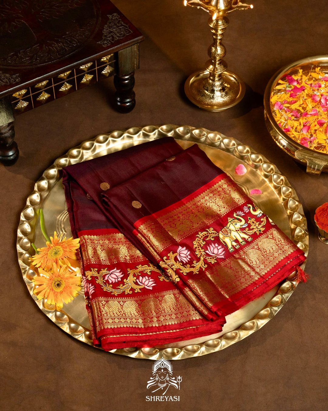 Traditional Tanjore Painting on Handloom Pure Kanjivaram Silk Sarees with Real Zari