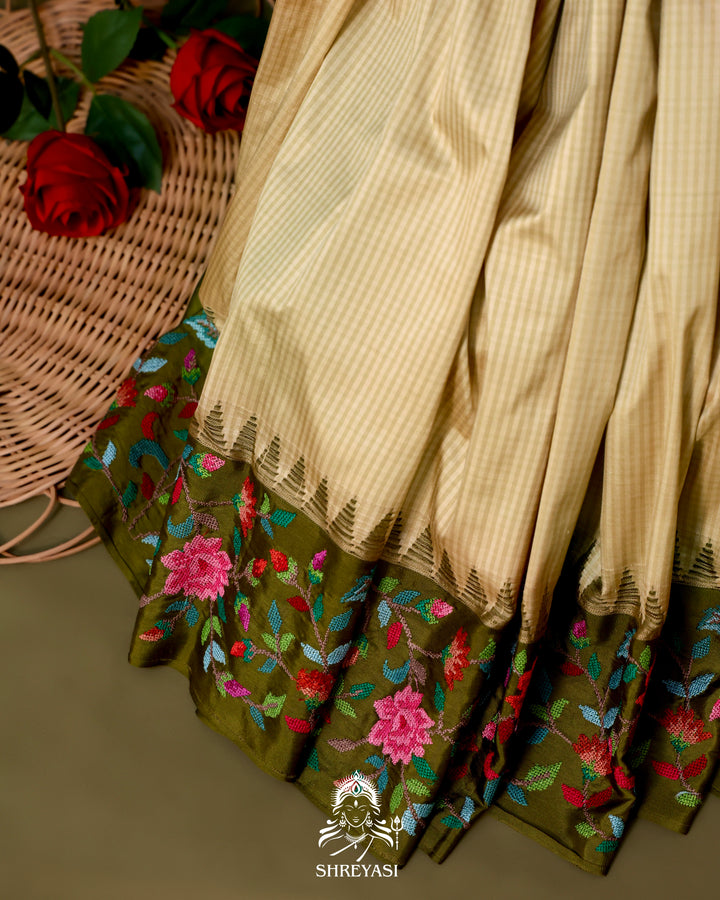 Kanjivaram Silk Saree with Petit Point Embroidered Borders