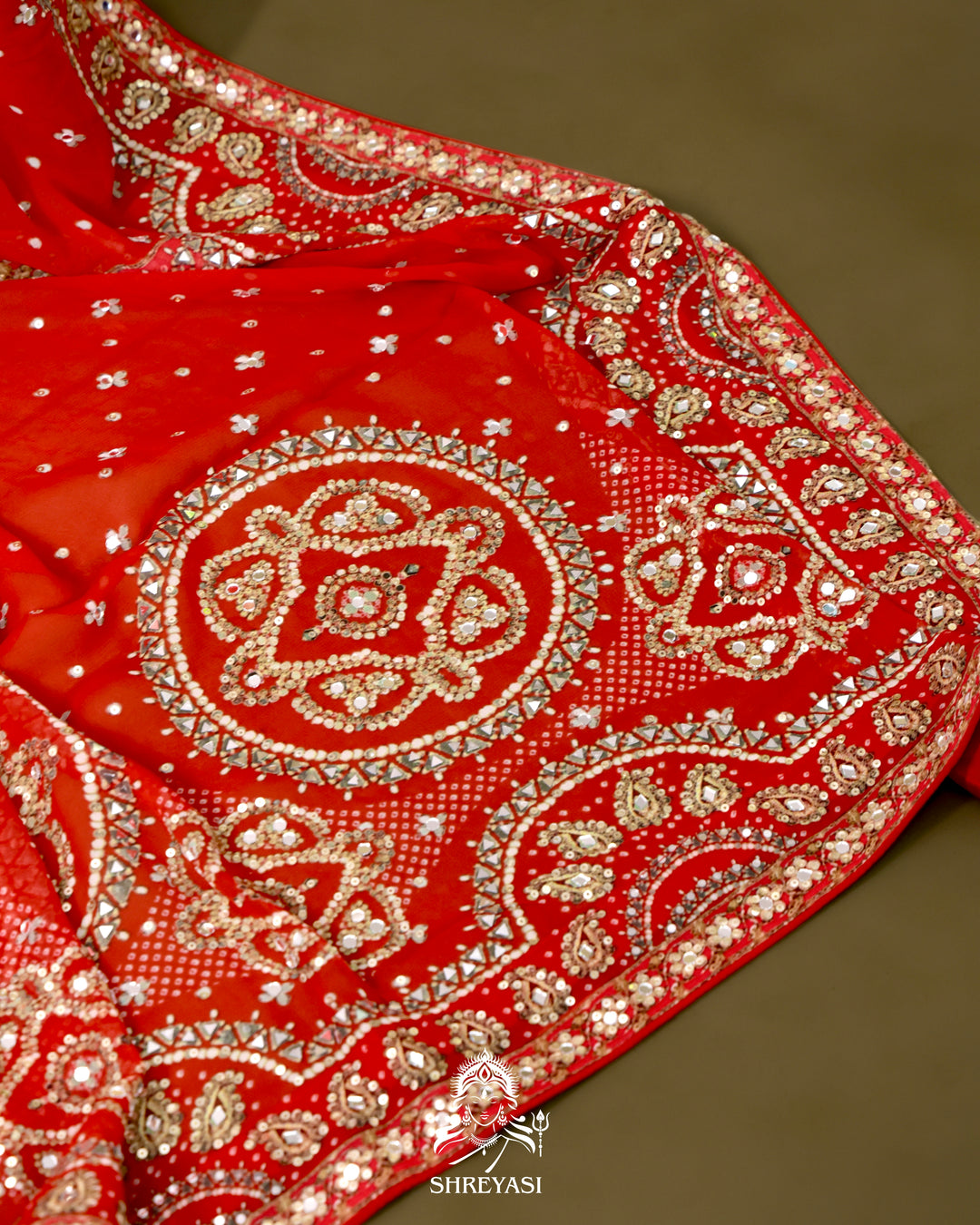 Georgette Cocktail Saree with Mukaish and Zardozi Mirror Embroidery