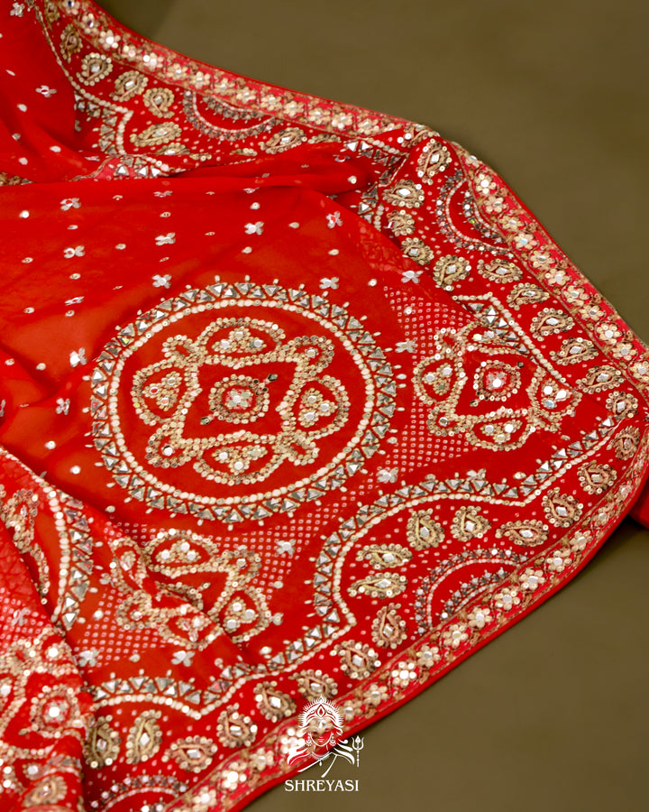 Georgette Cocktail Saree with Mukaish and Zardozi Mirror Embroidery