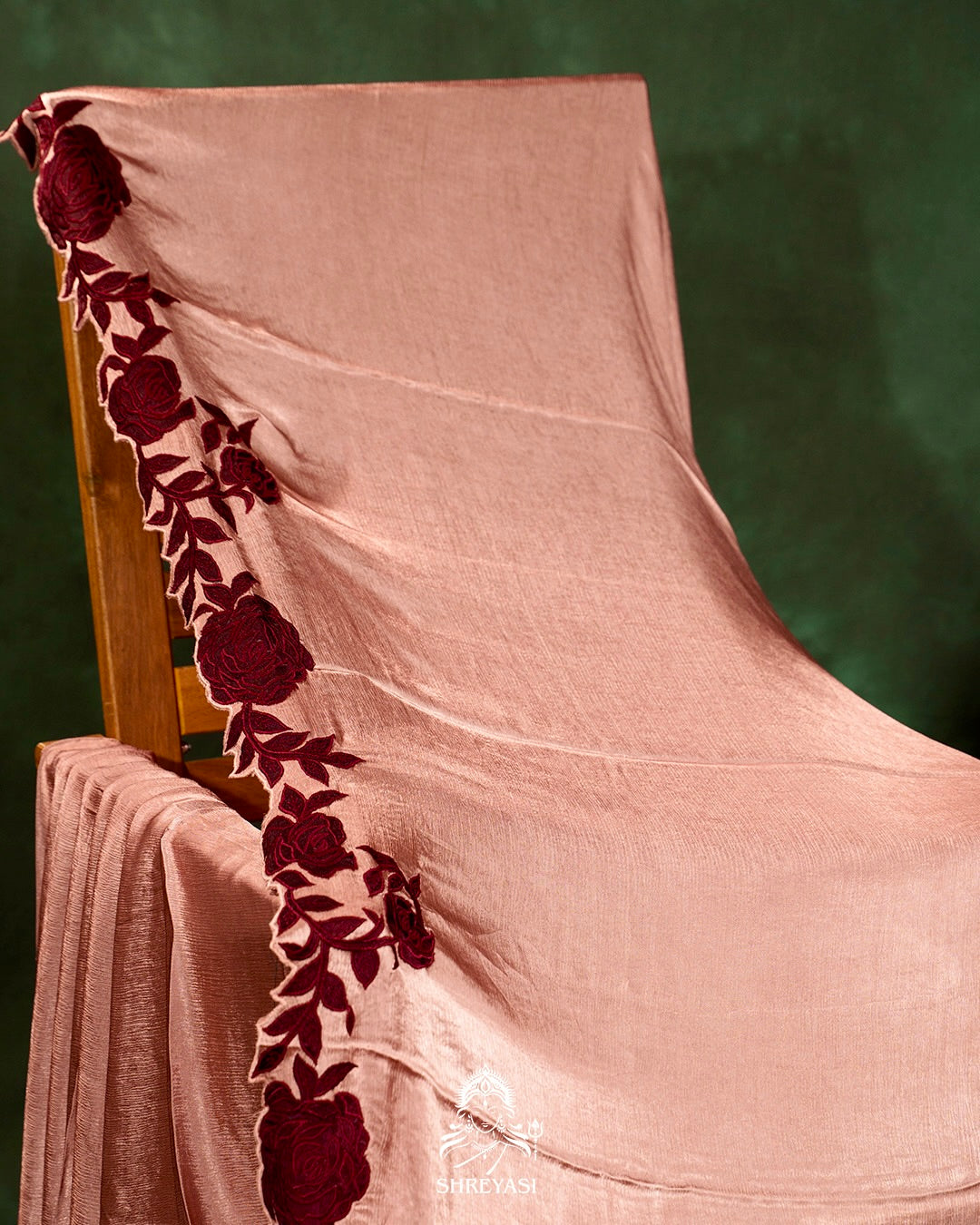 Pure Satin Silk Saree with Contrast Appliqué Borders