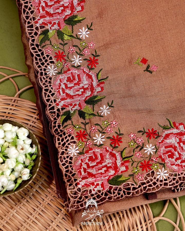 Tussar Silk Saree with Petit Point Embroidery